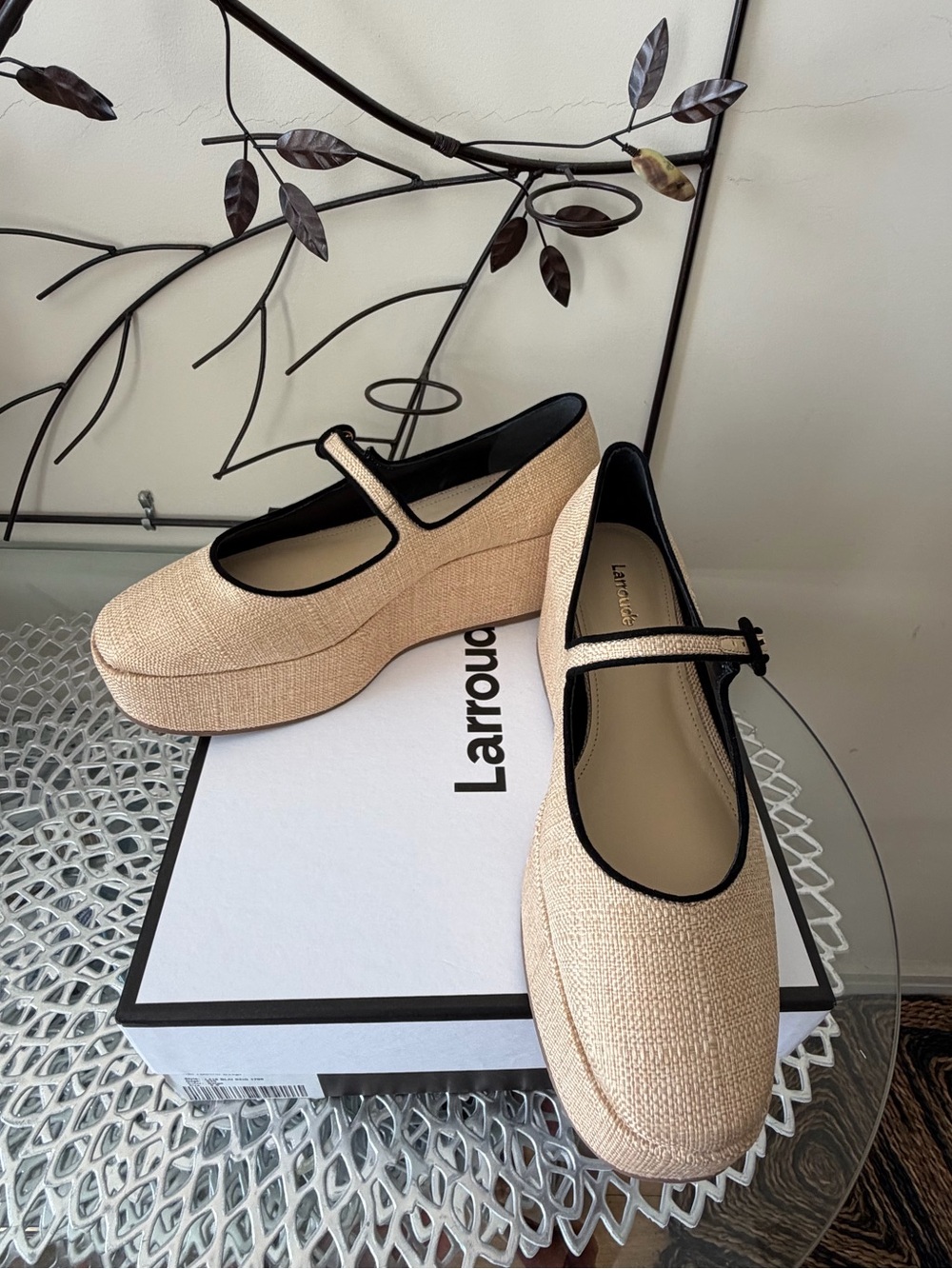Larroudé Blair Flatforms in Raffia w Leather Trim Size 8.5 NIB - Picture 13 of 16